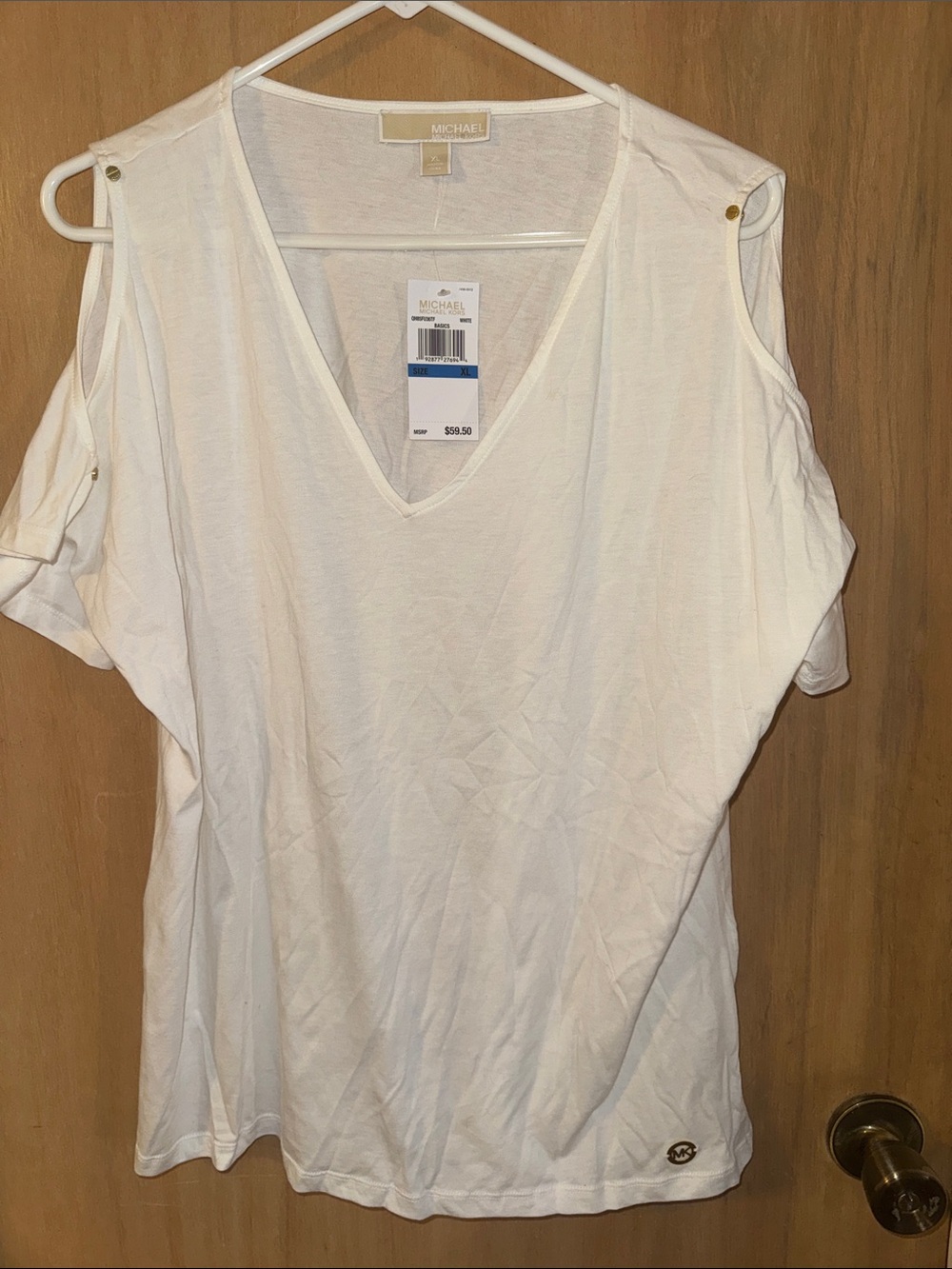 NWT Michael Kors Cold-Shoulder V-Neck Dressy Tee Shirt. Extra Large